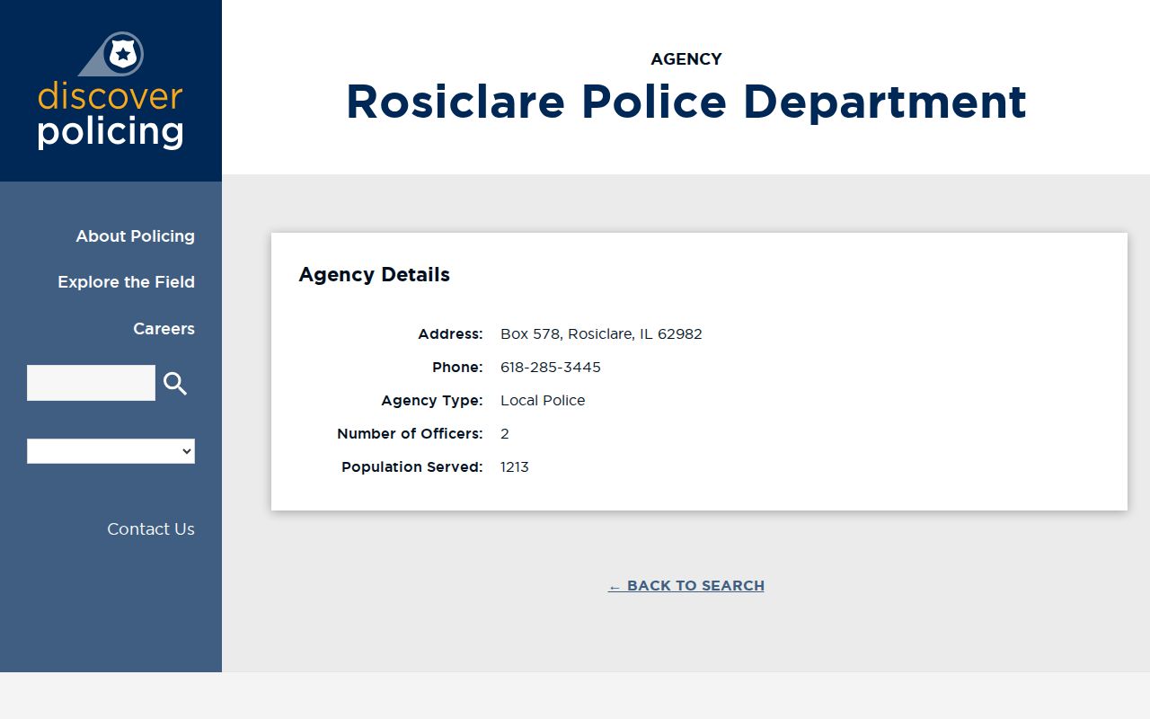 Discover Policing directory entry for Rosiclare Police Department