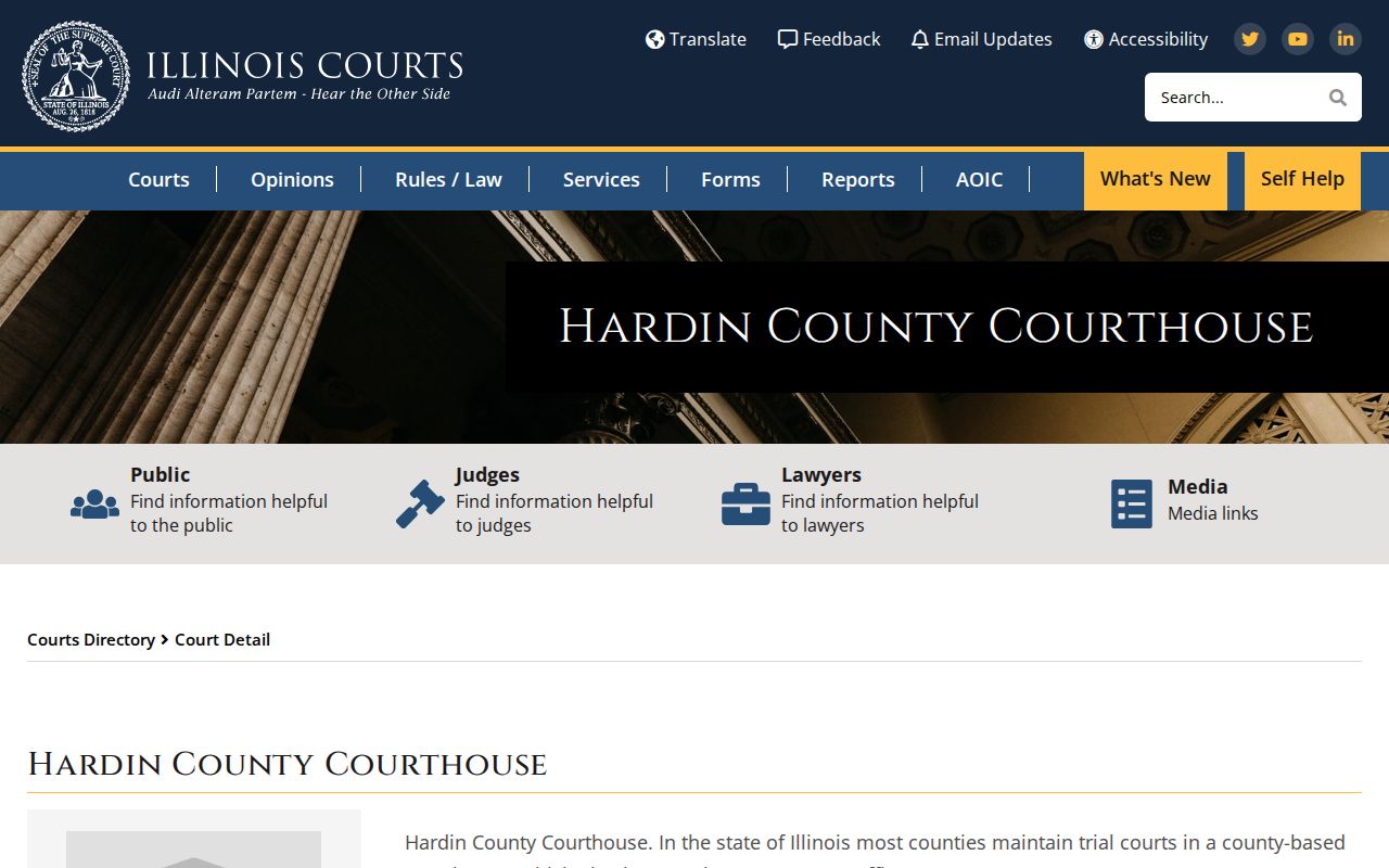 Illinois Courts directory for Hardin County Courthouse in Elizabethtown